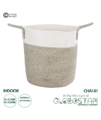 GloboStar® Artificial Garden CHALKI 20200 Διακοσμητικό Πλεκτό Καλάθι - Κασπώ Γλάστρα - Flower Pot  Μπεζ Σκούρο με Λευκό Π35cm x Υ40cm
